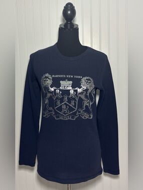 Barneys New York CO-OP Waffle Knit Shirt Mens Size Medium Navy Silver Lions